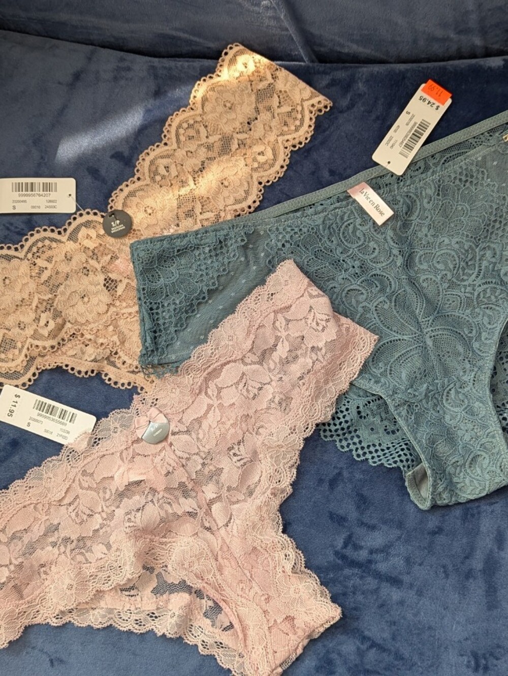 La Vie En Rose Lace Bikini Trio - Blush Pink, Dusty Teal, Champagne